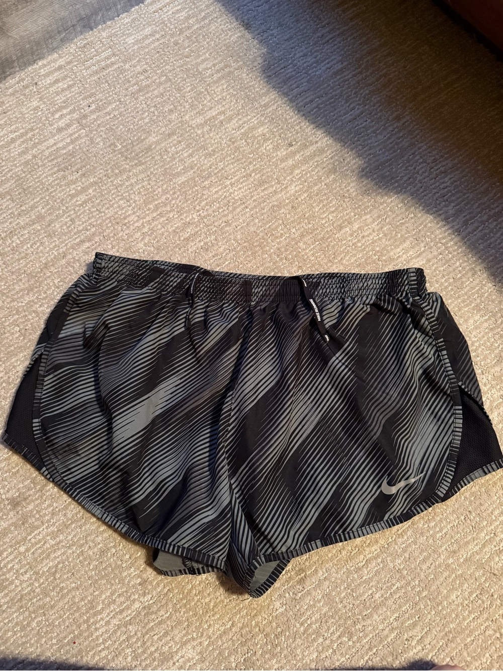 Nike Women’s Black and Gray Striped Athletic Shorts